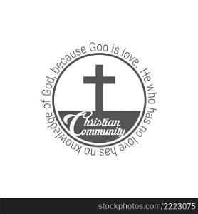 Christian community circle emblem. Local church sign. Cross and Bible"e. Flat vector illustration isolated on white background.. Christian community circle emblem. Flat vector illustration isolated on white