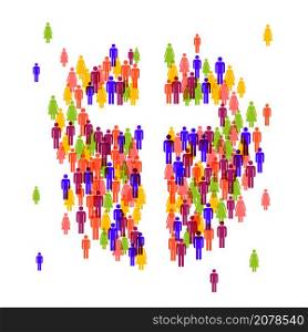 Christian community, meeting, crowd of people around the cross of Christ. Flat isolated Christian vector illustration, biblical background.. Christian community, meeting, crowd of people around the cross of Christ. Flat isolated Christian illustration