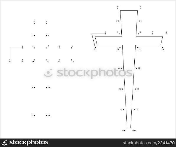 Christian Cross Connect The Dots, Church Icon, Christianity Symbol Of Jesus Christ Vector Art Illustration, Puzzle Game Containing A Sequence Of Numbered Dots