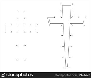 Christian Cross Connect The Dots, Church Icon, Christianity Symbol Of Jesus Christ Vector Art Illustration, Puzzle Game Containing A Sequence Of Numbered Dots