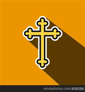 Christian cross flat icon. Single illustration on a yellow background . Christian cross flat icon