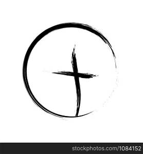 Christian cross icon in the circle. Black christian cross sign isolated on white background. Vector illustration - Vector