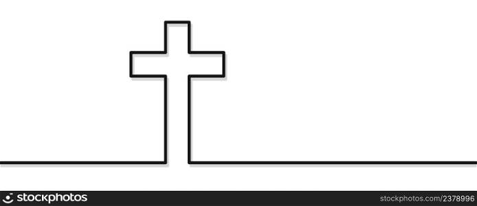 Christian cross in one line. Abstract Christian cross with shadow. Faith in Jesus Christ. Religion. Vector. Christian cross in one line. Abstract Christian cross with shadow. Faith in Jesus Christ. Religion. Vector illustration