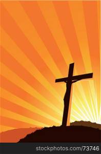 Christian Cross silhouette. Illustration of a Christian cross silhouette with sun lights behind