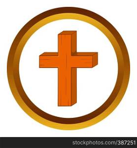 Christian cross vector icon in golden circle, cartoon style isolated on white background. Christian cross vector icon