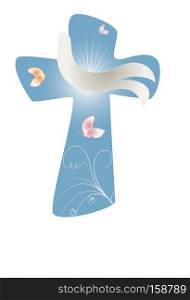 Christian cross with dove and butterfly