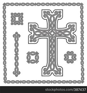 christian cross with interlaced ornament