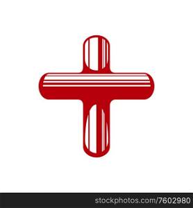 Christian crucifixes of catholic religion isolated red cross. Vector orthodox, lutheran or anglican church symbol. Red cross, religion symbol isolated