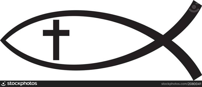 Christian fish symbol with cross vector