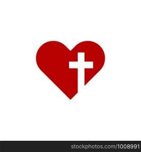 christian heart with cross in flat style, vector. christian heart with cross in flat style