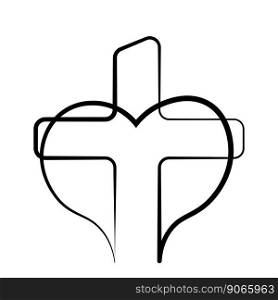 Christian icon Cross and heart in linear