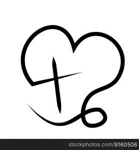 Christian icon Cross and heart in one line