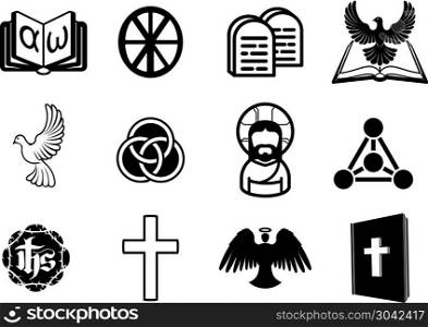 Christian icon set. A Christian religious icon set with signs and symbols related to Christian themes. Christian icon set