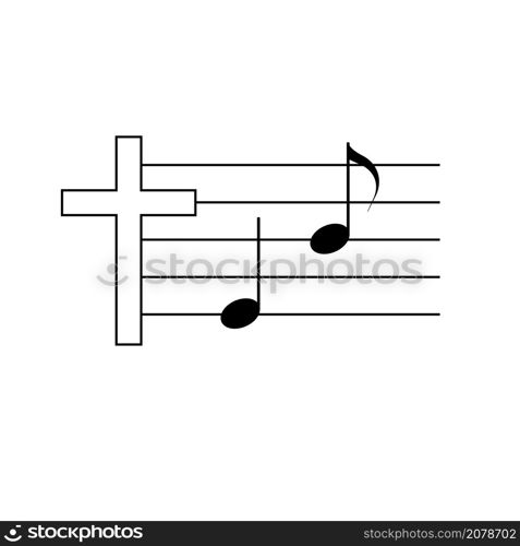 Christian music event, concert. Cross and musical notes. Flat isolated vector illustration, biblical background.. Christian music event, concert. Flat isolated illustration