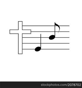 Christian music event, concert. Cross and musical notes. Flat isolated vector illustration, biblical background.. Christian music event, concert. Flat isolated illustration