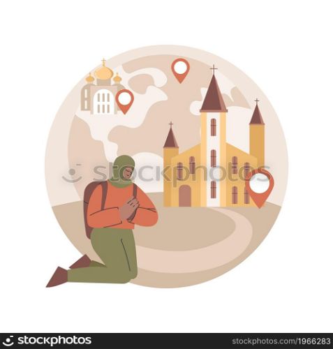 Christian pilgrimages abstract concept vector illustration. Go on pilgrimage, visit saint places, seeking god, christian nuns, monks in monastery, religious procession, prayer abstract metaphor.. Christian pilgrimages abstract concept vector illustration.