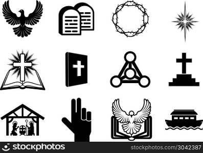 Christian religious icons. Set of Christian religious icons, signs and symbols. Christian religious icons