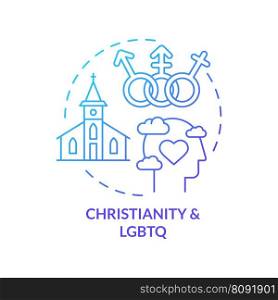 Christianity and LGBTQ blue gradient concept icon. Acceptance of everybody. Progress in religion abstract idea thin line illustration. Isolated outline drawing. Myriad Pro-Bold font used. Christianity and LGBTQ blue gradient concept icon