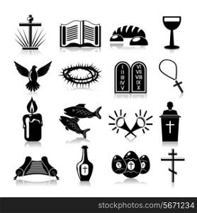 Christianity traditional religious symbols black icons set isolated vector illustration
