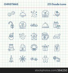 Christmas 25 Doodle Icons. Hand Drawn Business Icon set