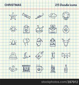 Christmas 25 Doodle Icons. Hand Drawn Business Icon set