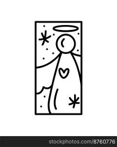 Christmas advent vector composition angel in night with snow. Hand drawn winter holiday constructor logo in rectangle vertical frame for greeting card, web design invitation.. Christmas advent vector composition angel in night with snow. Hand drawn winter holiday constructor logo in rectangle vertical frame for greeting card, web design invitation