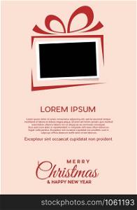 Christmas and background with photo, blank frame. Vector template with picture to insert: Poster and invitation