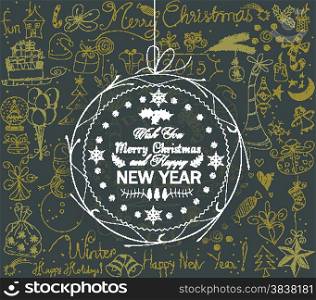 christmas and happy new year ball greeting card