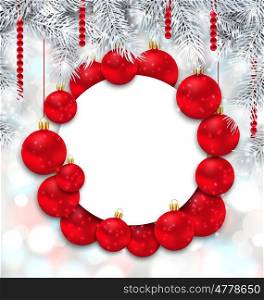Christmas and Happy New Year Card with Red Balls. Illustration Christmas and Happy New Year Card with Red Balls on Shimmering Background - Vector