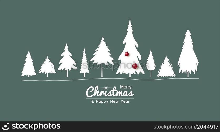 Christmas and Happy new year design of pine tree on green background vector illustration