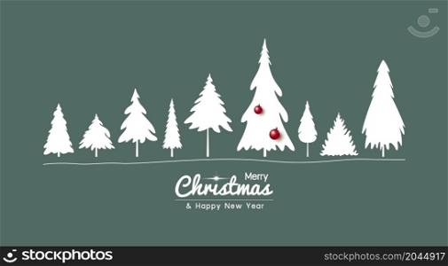 Christmas and Happy new year design of pine tree on green background vector illustration