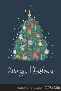 Christmas and Happy New Year illustration of Christmas tree. Vector design template.. Christmas and Happy New Year illustration of Christmas tree. Vector design template