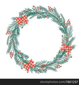Christmas and Happy New Year illustration with Christmas wreath. Vector design template.. Christmas and Happy New Year illustration with Christmas wreath.