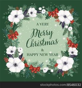 Christmas and Happy New Year illustration with Christmas wreath. Vector design template.. Christmas and Happy New Year illustration with Christmas wreath. Vector design.