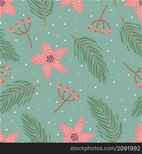 Christmas and Happy New Year seamless pattern with Christmas fir branches and berries. Vector design template. Digital paper.. Christmas and Happy New Year seamless pattern with Christmas fir branches and berries. Vector design template.