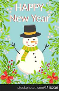 Christmas and Happy New Year templates. Trendy retro style. Happy New Year lettering, snowman design template.. Christmas and Happy New Year templates. Trendy retro style. design template.