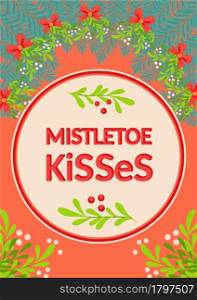 Christmas and Happy New Year templates. Trendy retro style. Lettering mistletoe kiss. Christmas and Happy New Year templates. Trendy retro style.