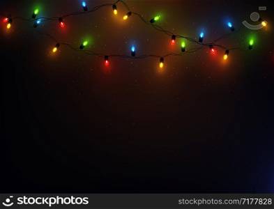 Christmas and New Year background with colorful led lights garland, vector illustration
