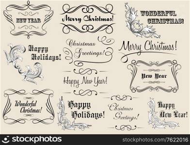 Christmas and New Year calligraphic headlines for holiday design