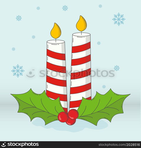 Christmas and New Year candles for decorating postcards, greetings and creative design. Empty outline, flat style.