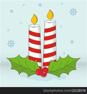 Christmas and New Year candles for decorating postcards, greetings and creative design. Empty outline, flat style.