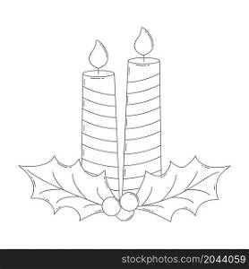 Christmas and New Year candles for scrapbooking, coloring books and creative design. Empty outline, flat style.