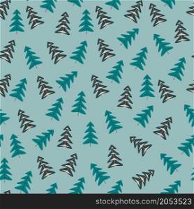Christmas and new year celebration, winter holiday wallpapers or wrapping. Pine trees spruce for xmas, evergreen botany decoration. Seamless pattern, background or print. Vector in flat style. Pine trees spruce branches and twigs patterns