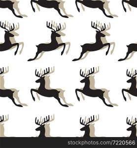 Christmas and new year deer seamless pattern. Vector illustration.