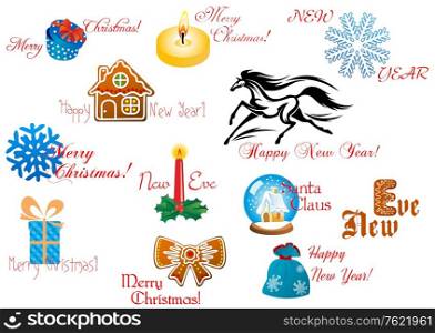 Christmas and New Year design elements with headlines