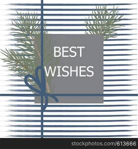Christmas and new year design with beautiful plant branches, paper card with good wishes on a bright background
