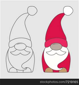 Christmas and New Year doll for coloring book, printing and stamp, silicone mold, applique and creative design. Empty outline, flat style.
