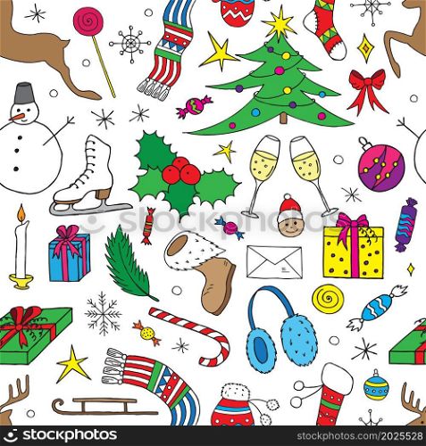Christmas and new year elements collection seamless pattern. Vector illustration.
