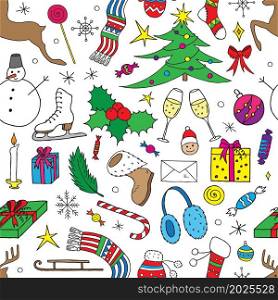 Christmas and new year elements collection seamless pattern. Vector illustration.