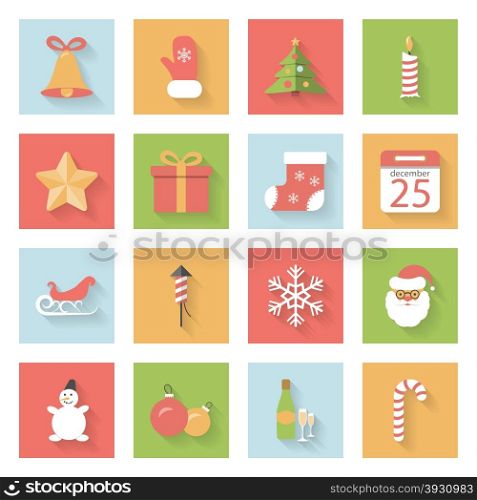Christmas and New Year flat icons set vector graphic illustration design